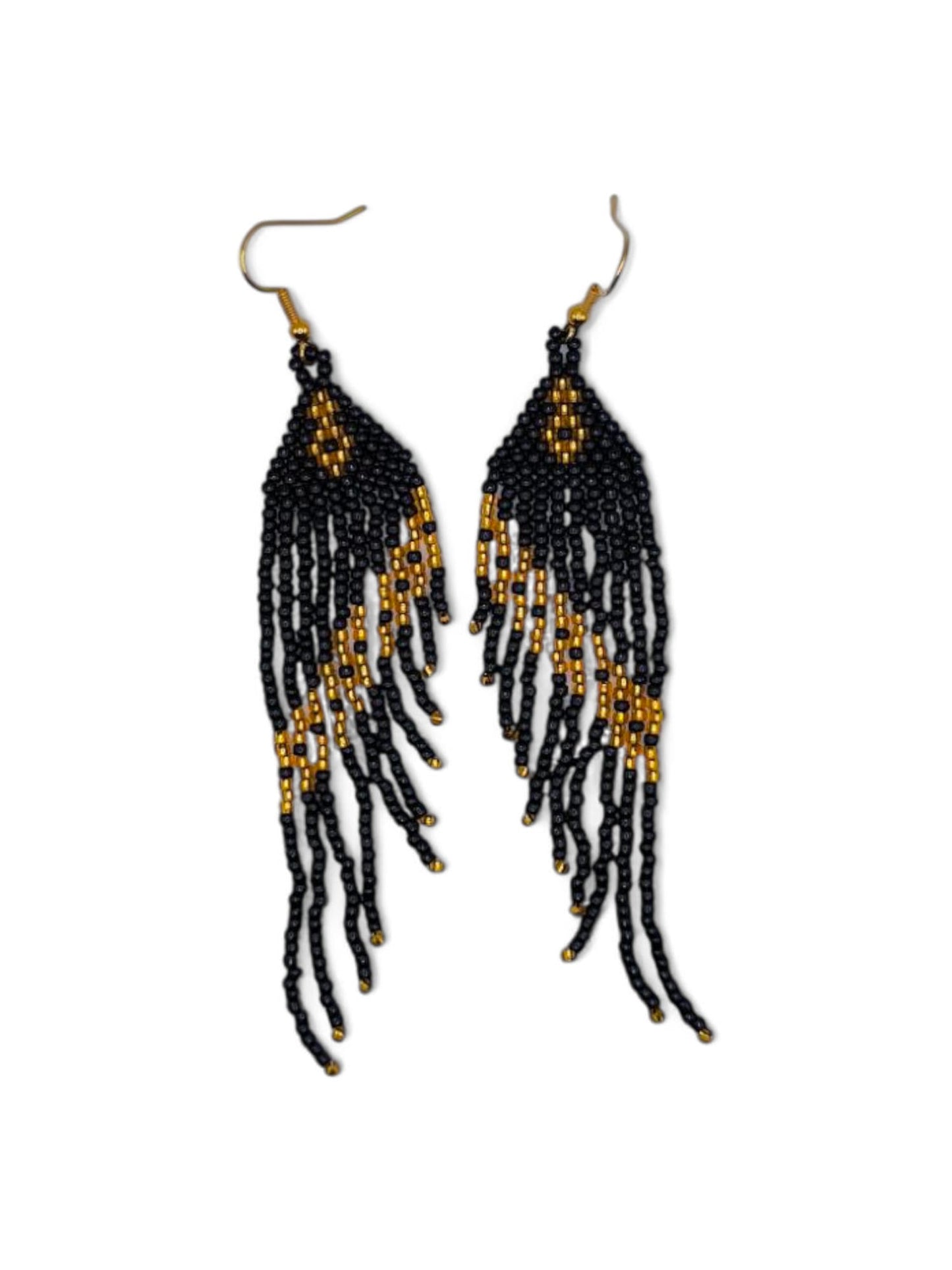 Cercei franjuri Black Topaz negru si auriu