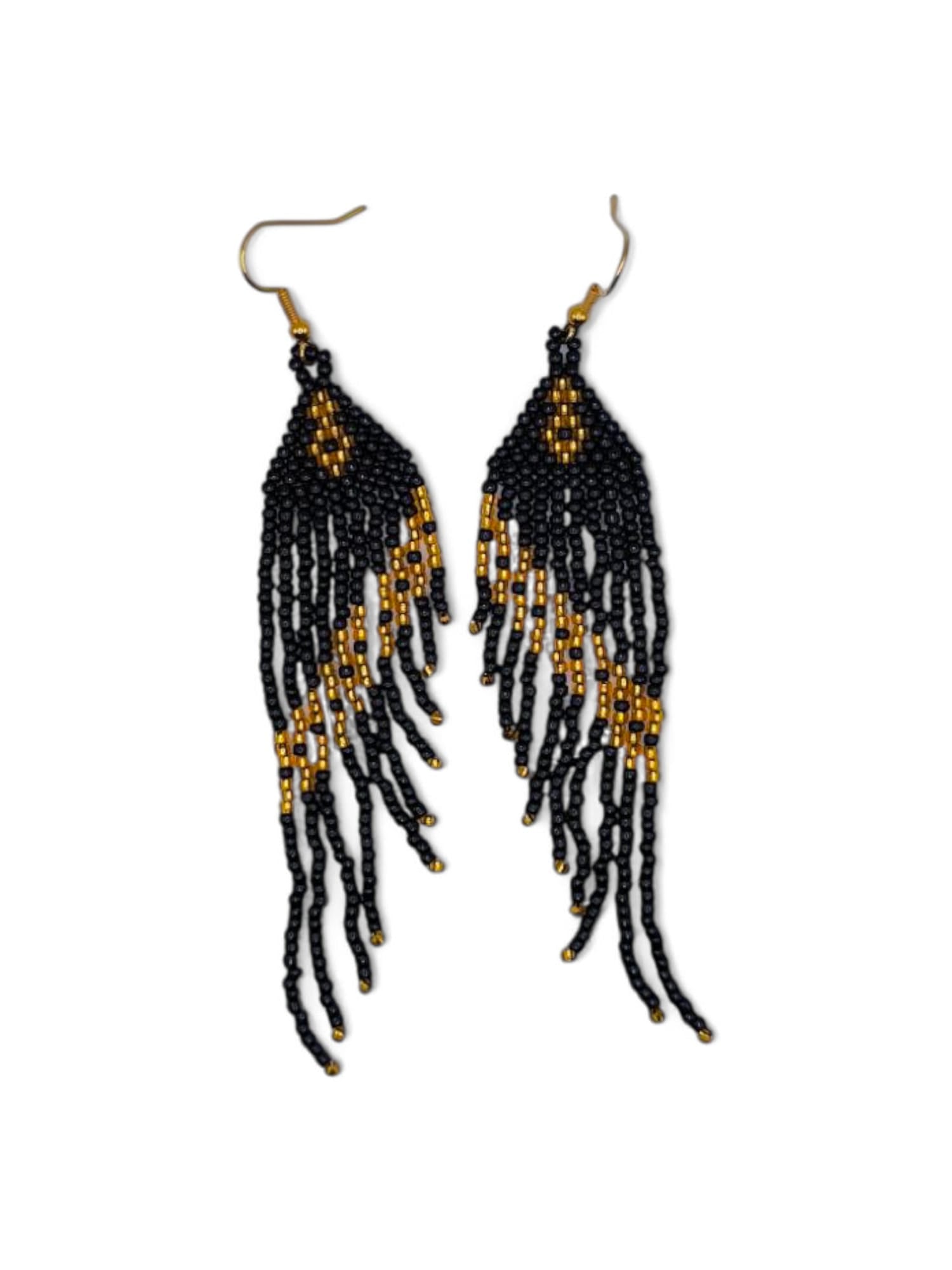 Cercei franjuri Black Topaz negru si auriu