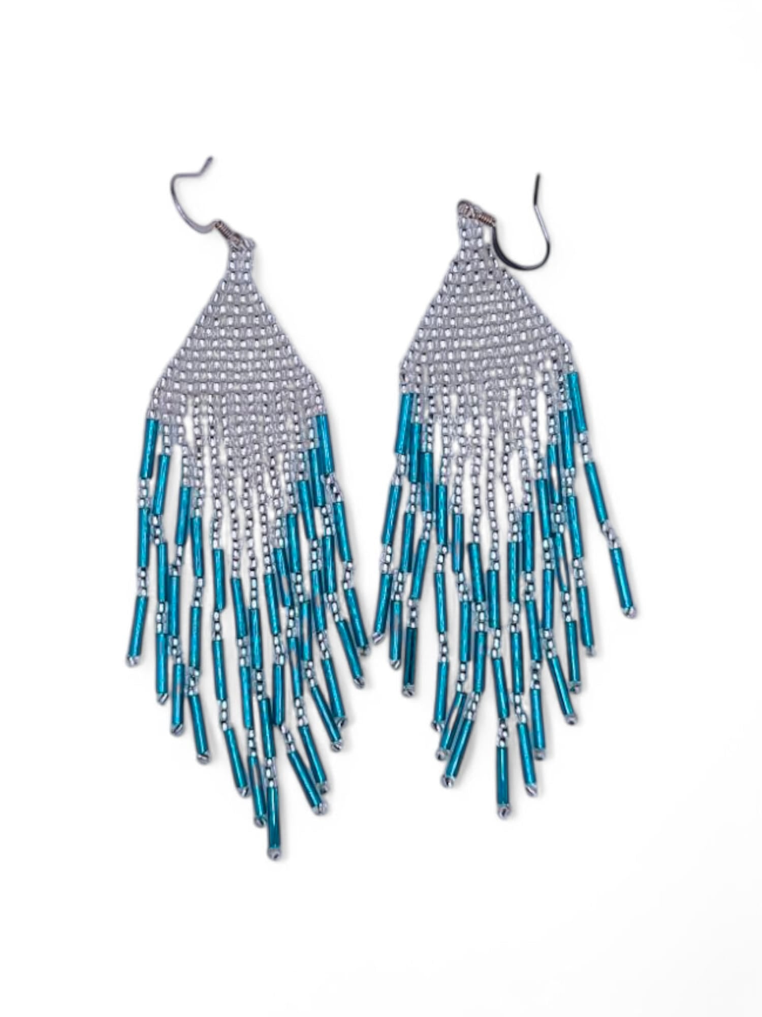 Cercei franjuri Crystal Blue albastru si argintiu
