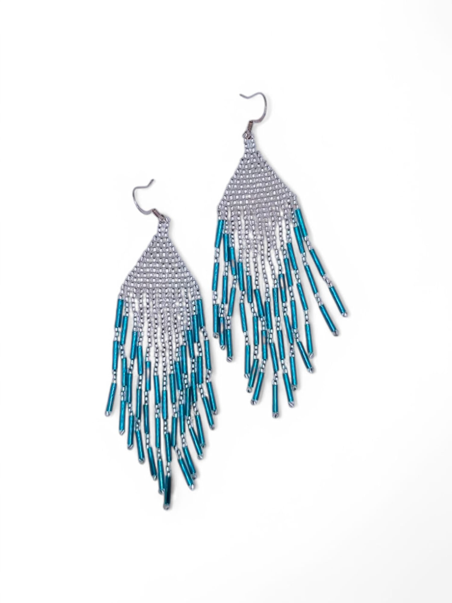 Cercei franjuri Crystal Blue albastru si argintiu