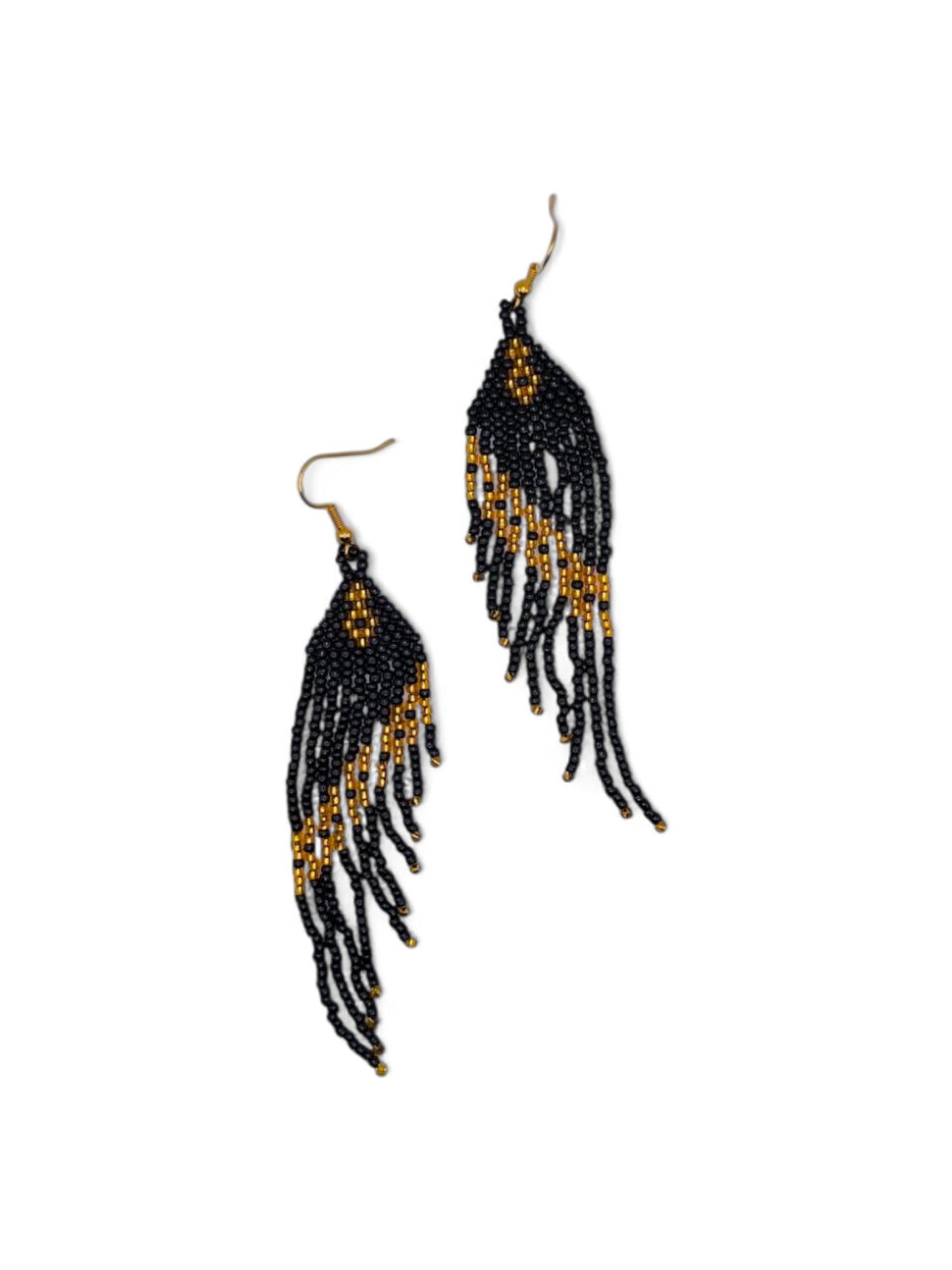 Cercei franjuri Black Topaz negru si auriu