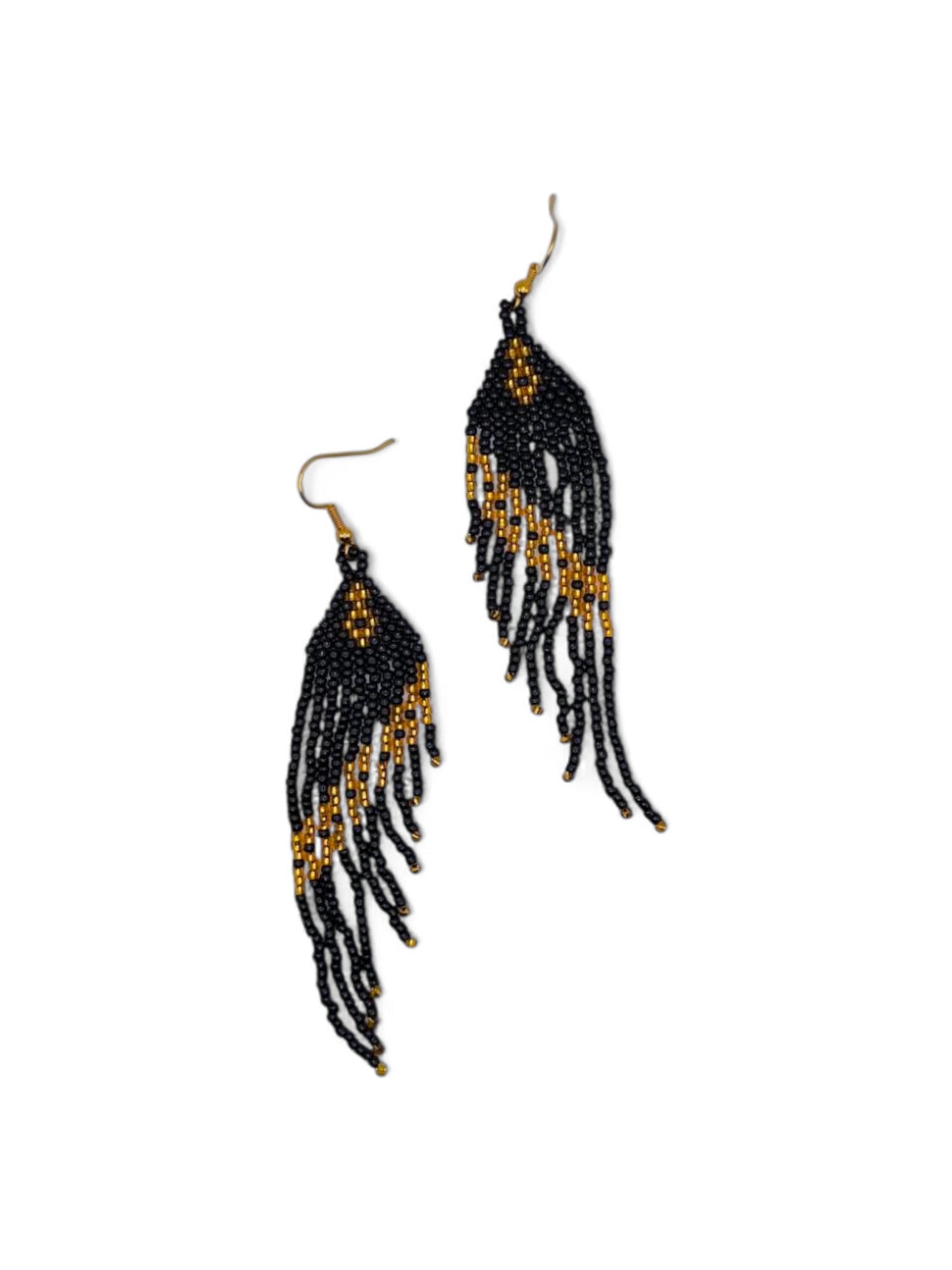 Cercei franjuri Black Topaz negru si auriu