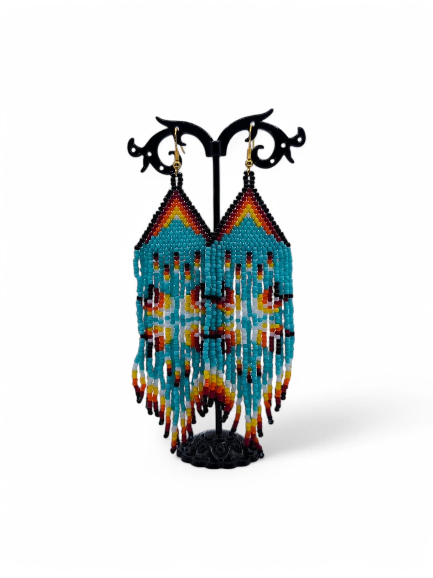 Cercei franjuri Frosted Feather albastri cu model traditional