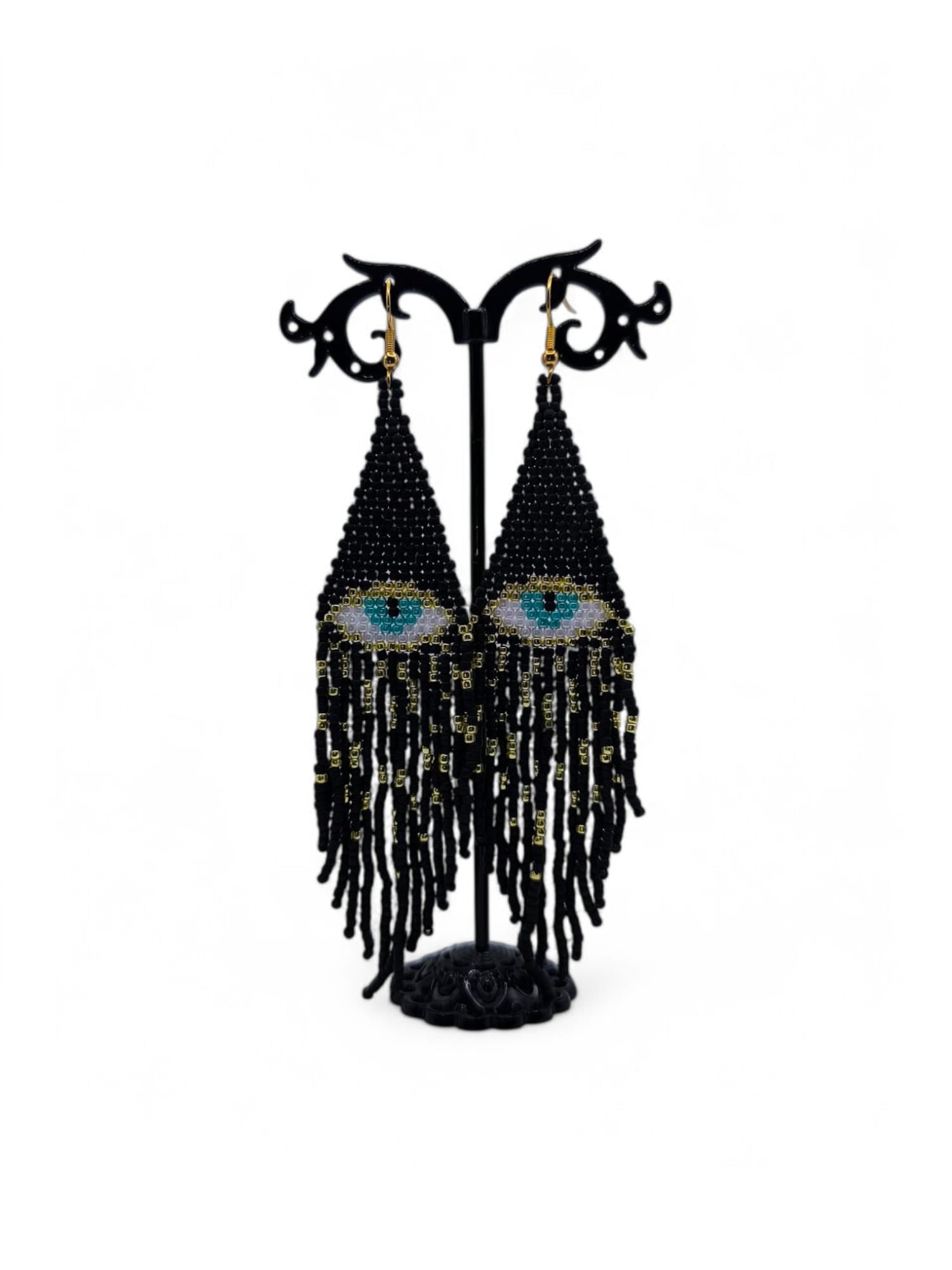 Cercei franjuri The Eye negri cu model ochi