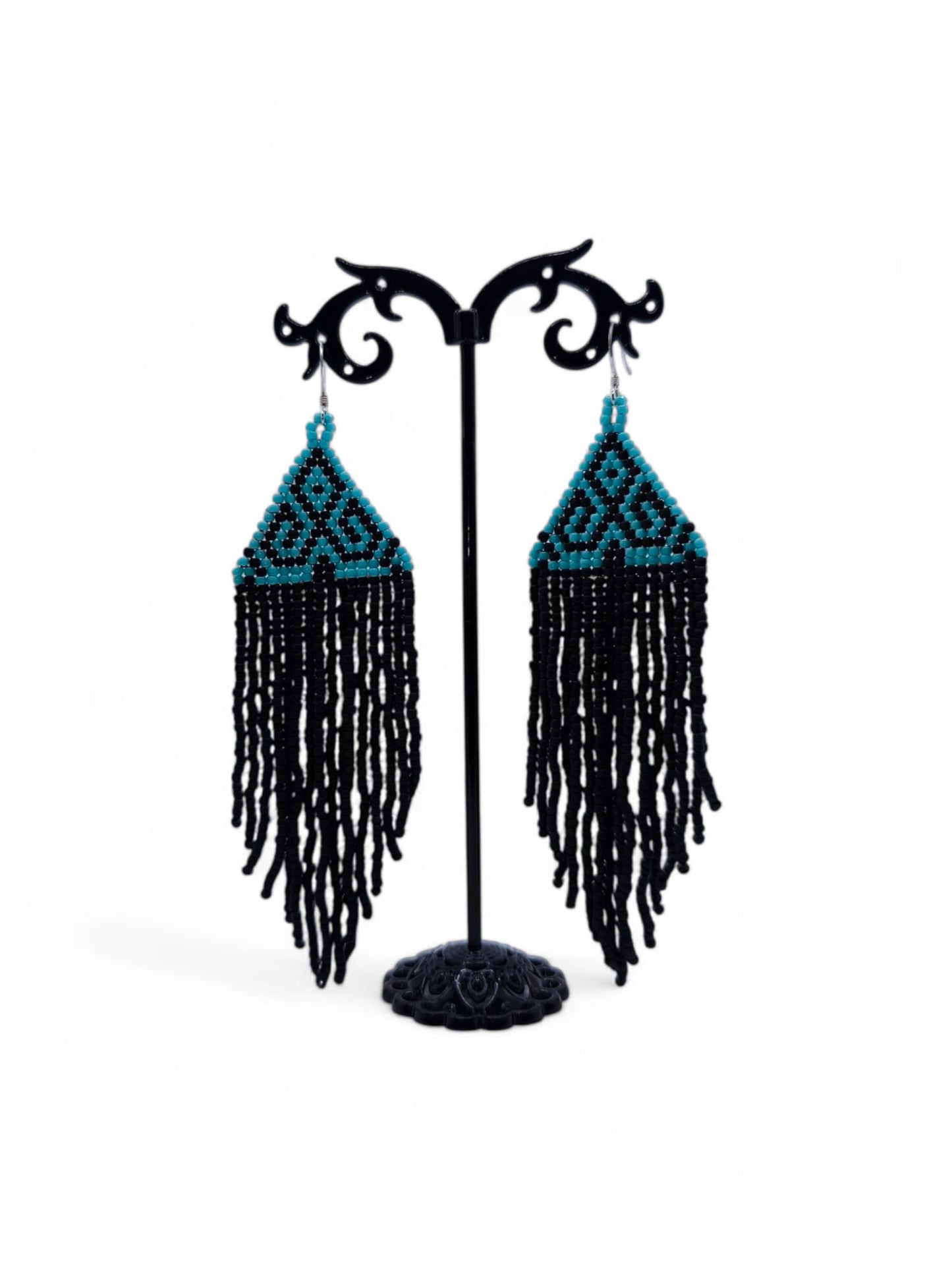 Cercei franjuri Frosted Turquoise negru si turcoaz