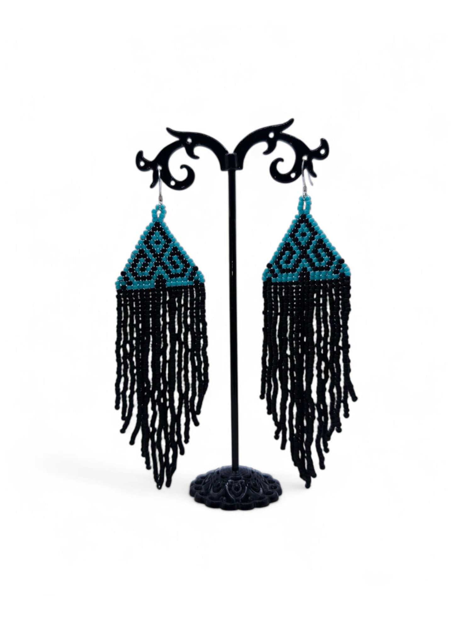 Cercei franjuri Frosted Turquoise negru si turcoaz