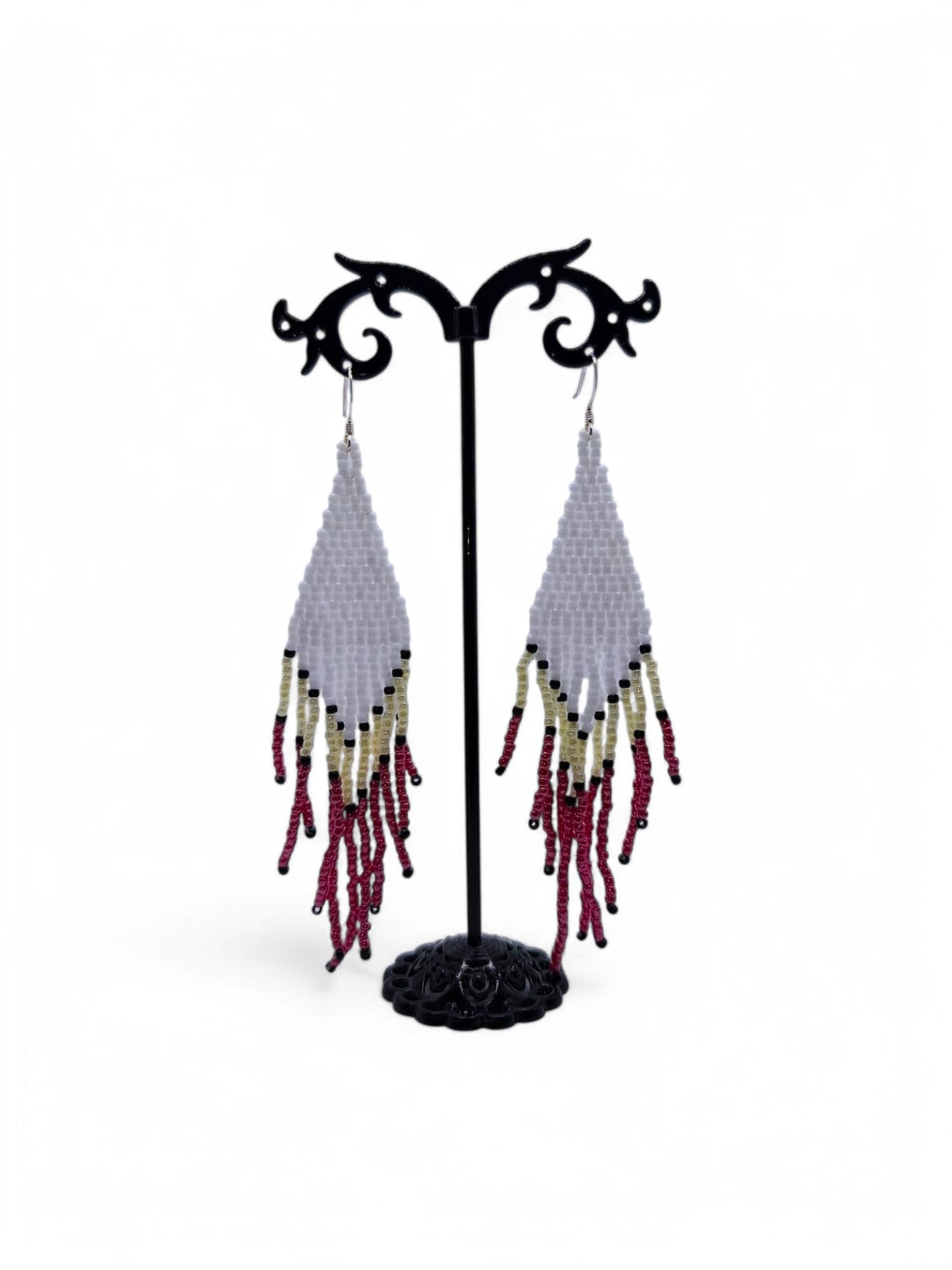 Cercei franjuri Cherry Cream rosu, crem si alb