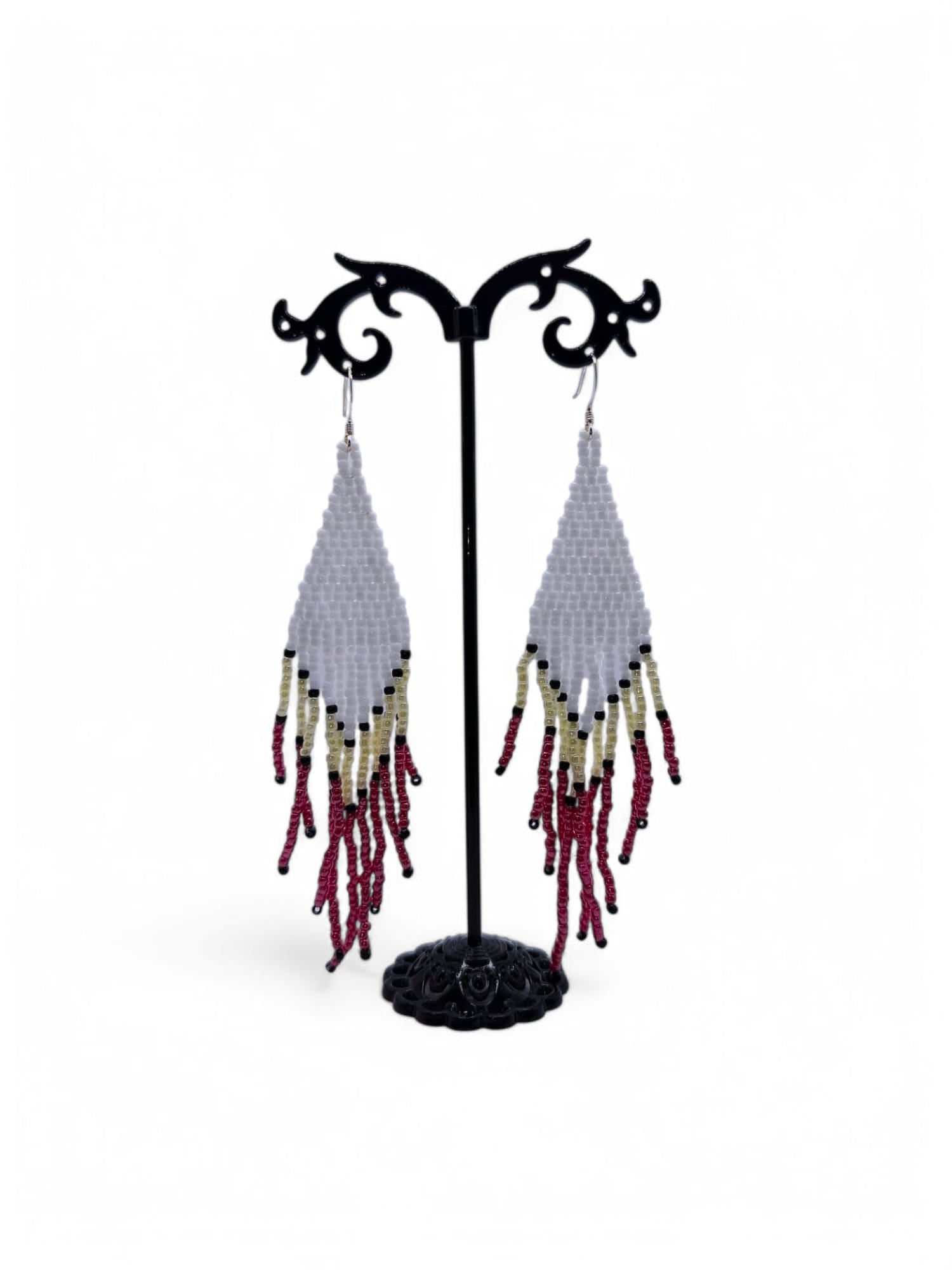 Cercei franjuri Cherry Cream rosu, crem si alb