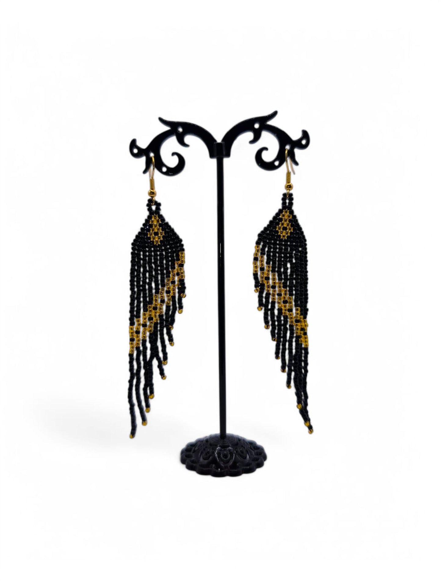 Cercei franjuri Black Topaz negru si auriu