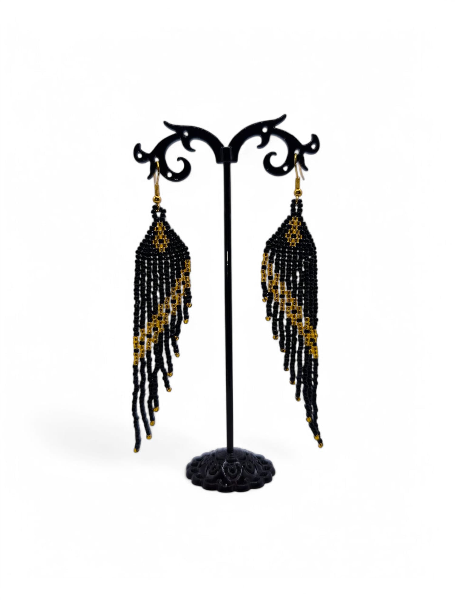 Cercei franjuri Black Topaz negru si auriu