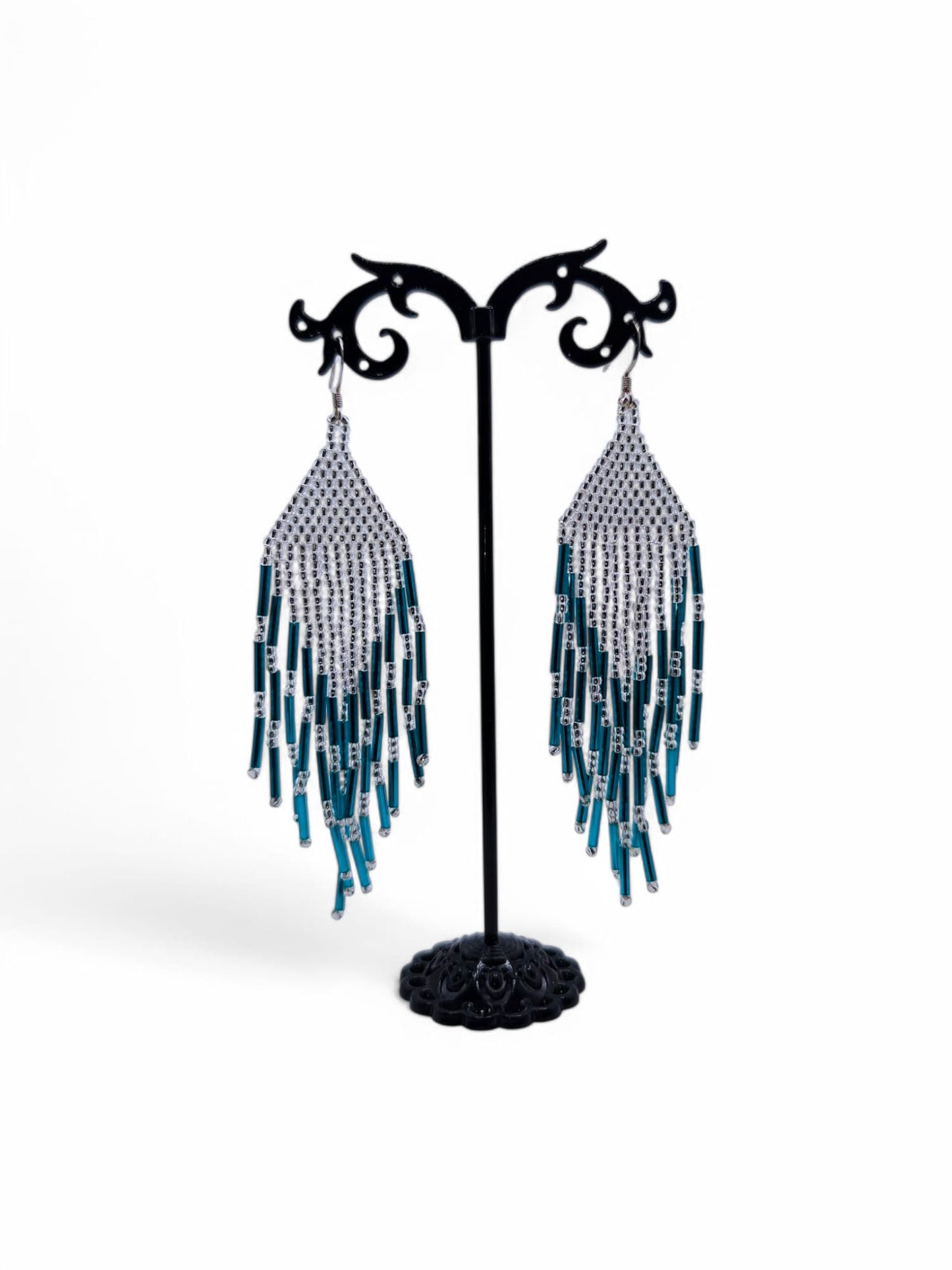 Cercei franjuri Crystal Blue albastru si argintiu