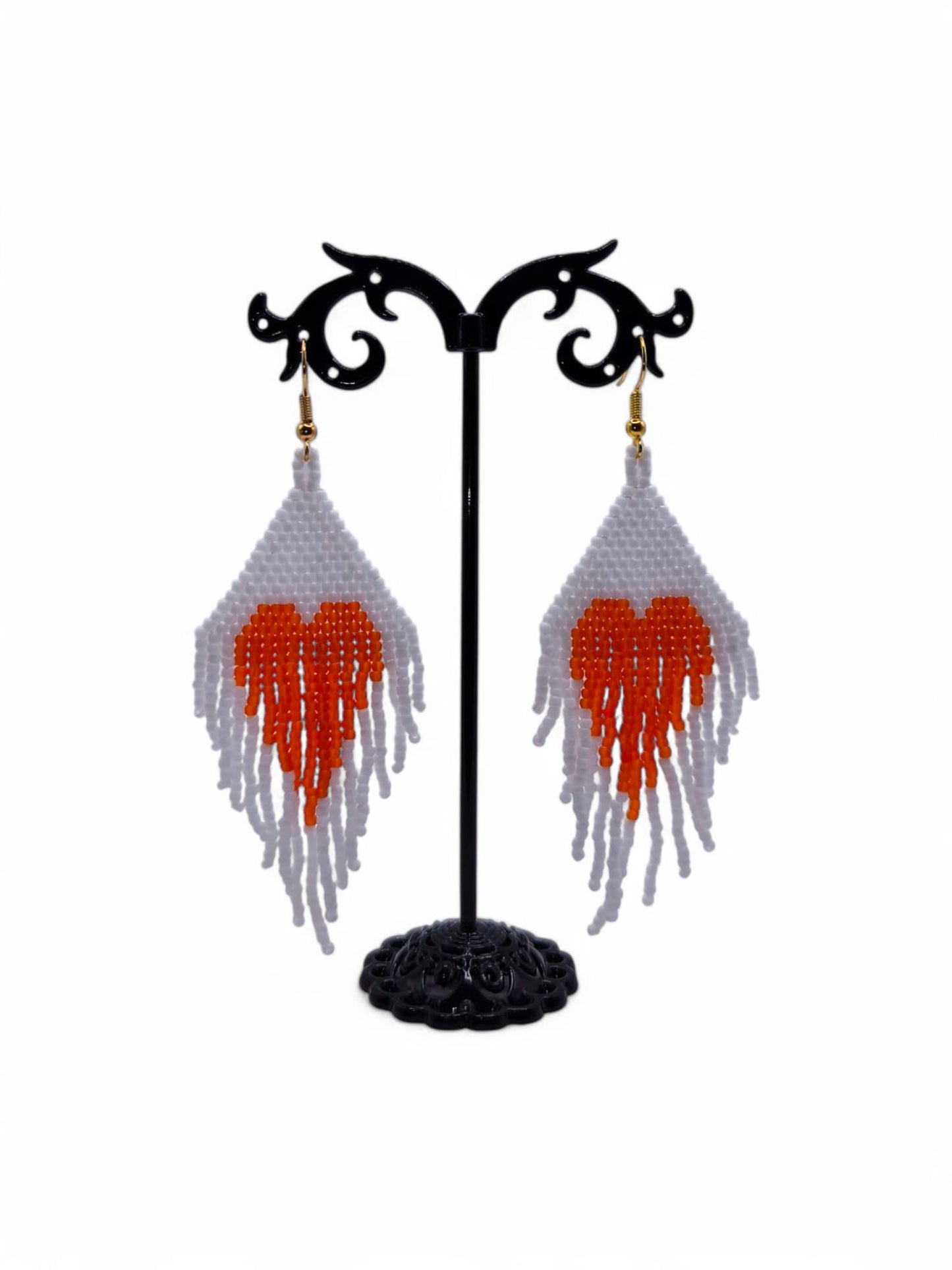 Cercei franjuri Red Heart alb si inima rosie