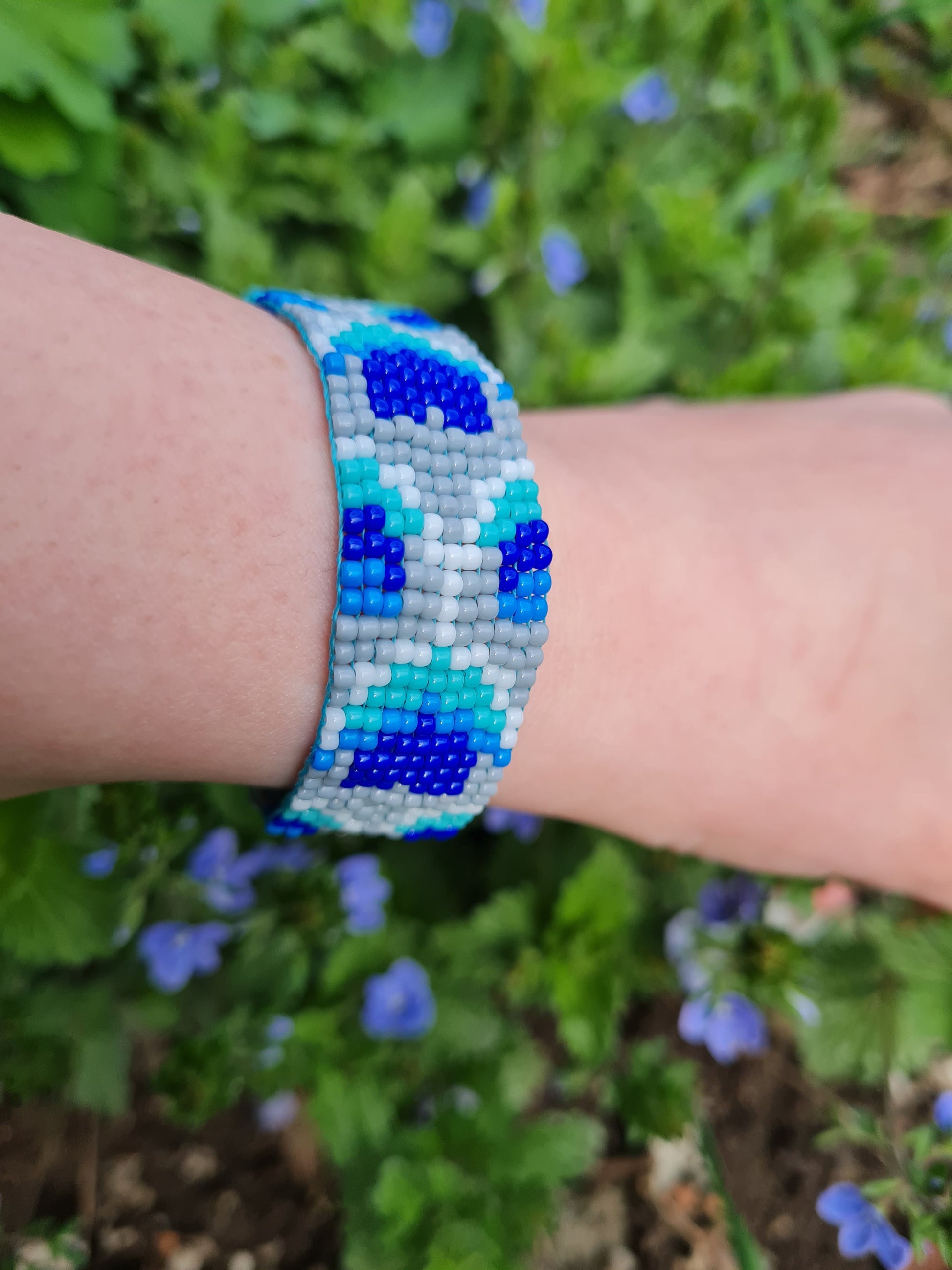 Bratara tesuta handmade Gray Cornflower gri si albastru