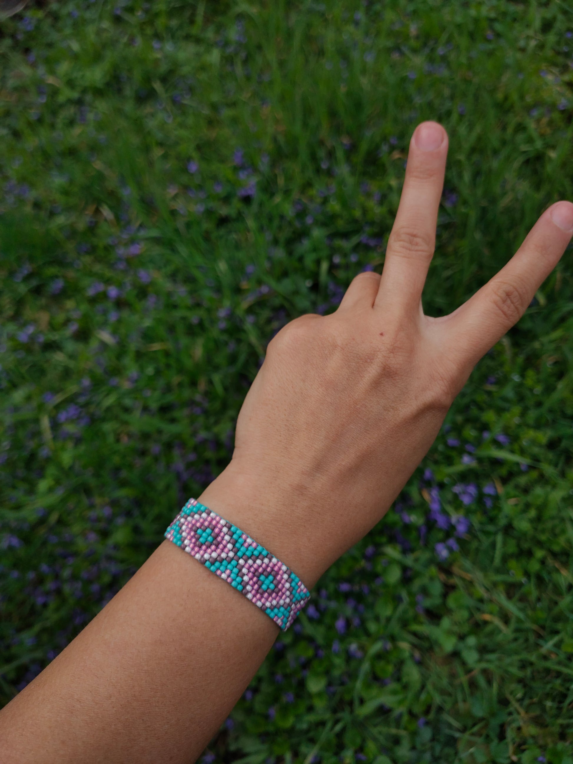 Bratara tesuta handmade Cotton Candy albastru si roz