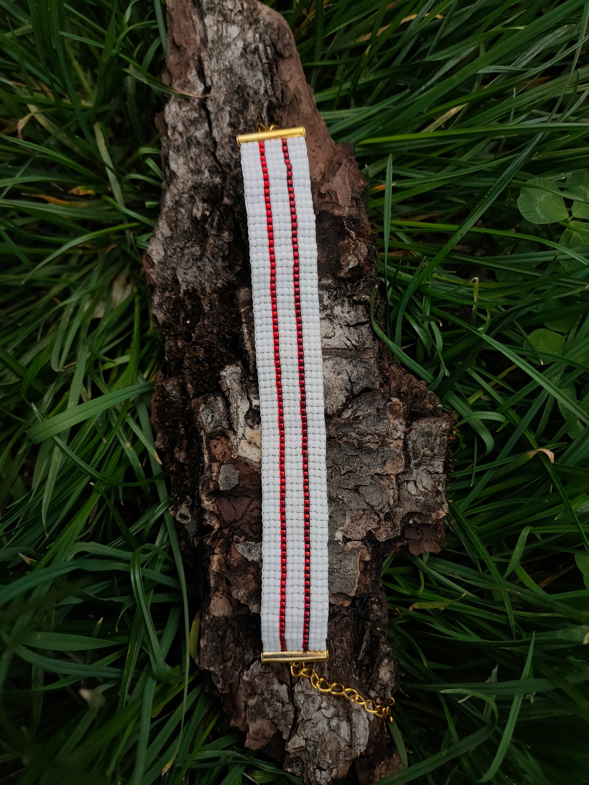 Bratara tesuta handmade Red Lines alb si rosu