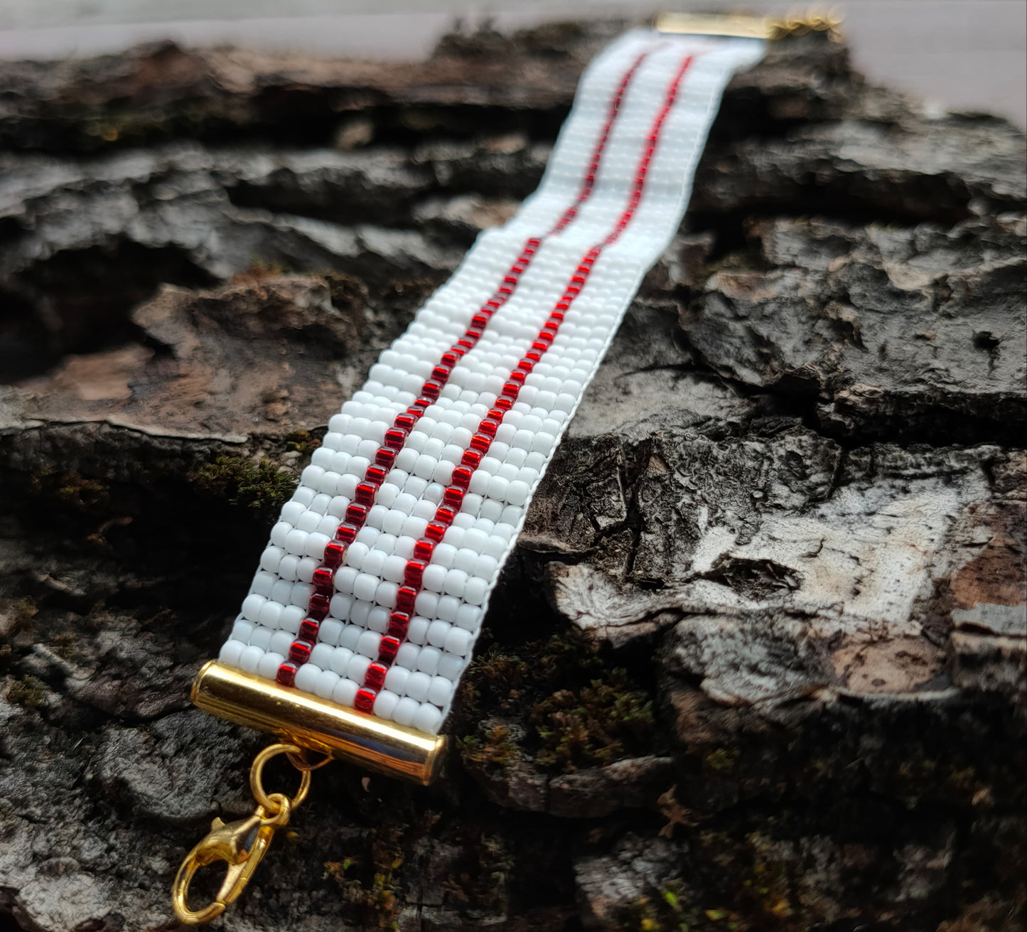 Bratara tesuta handmade Red Lines alb si rosu