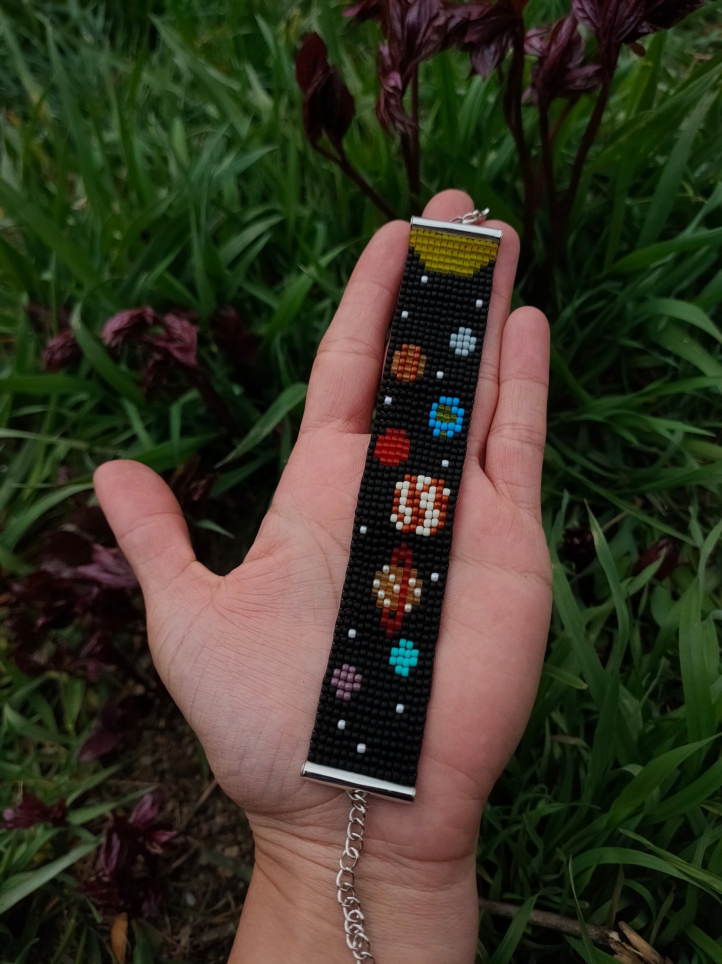 Bratara handmade tesuta The Milky Way negru si model galaxie