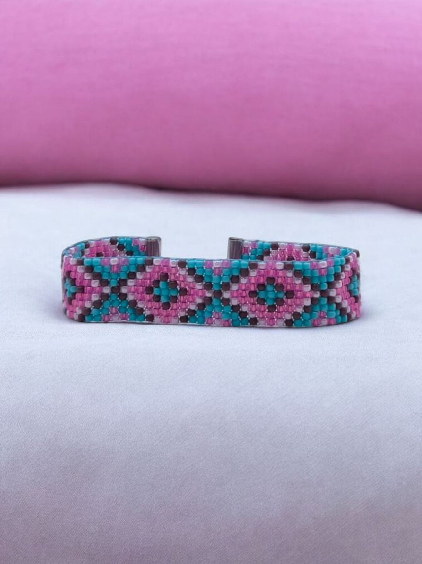 Bratara tesuta handmade Cotton Candy albastru si roz