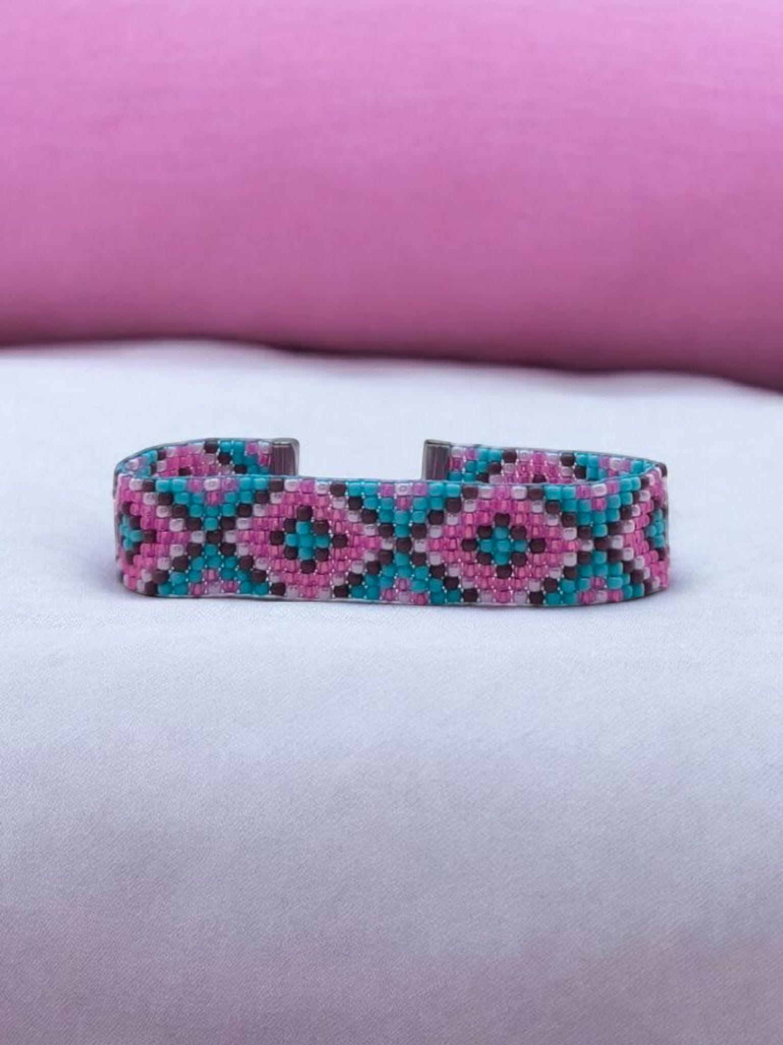 Bratara tesuta handmade Cotton Candy albastru si roz