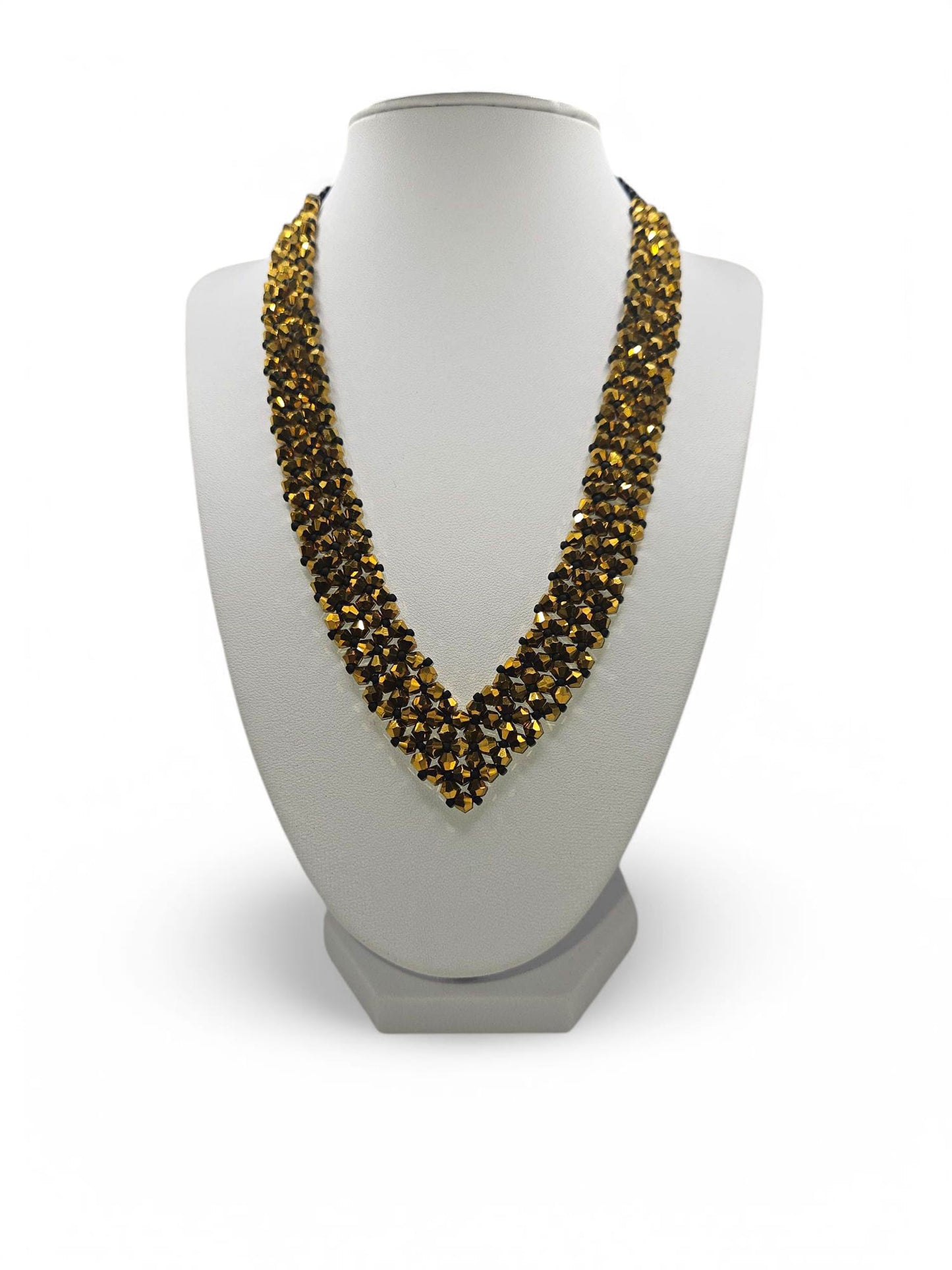 Colier handmade Frosted Gold auriu si negru