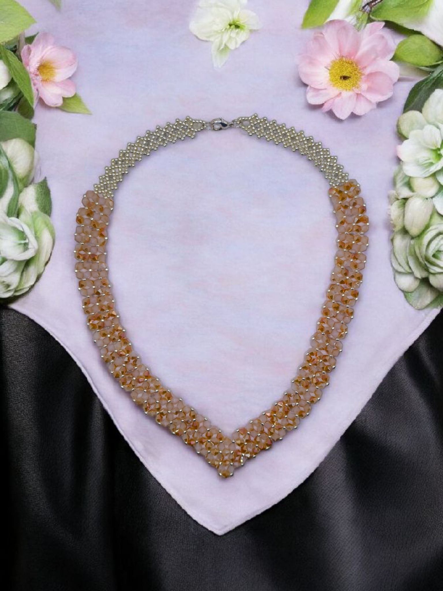 Colier handmade Nude Silver bej