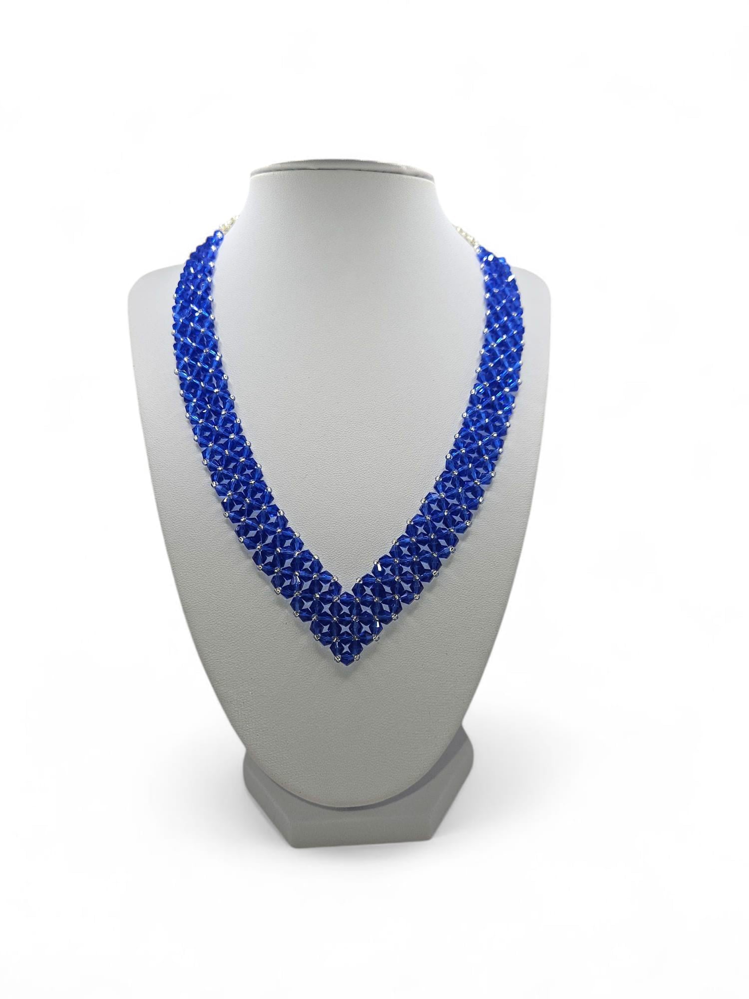 Colier handmade Silver Cobalt albastru si argintiu
