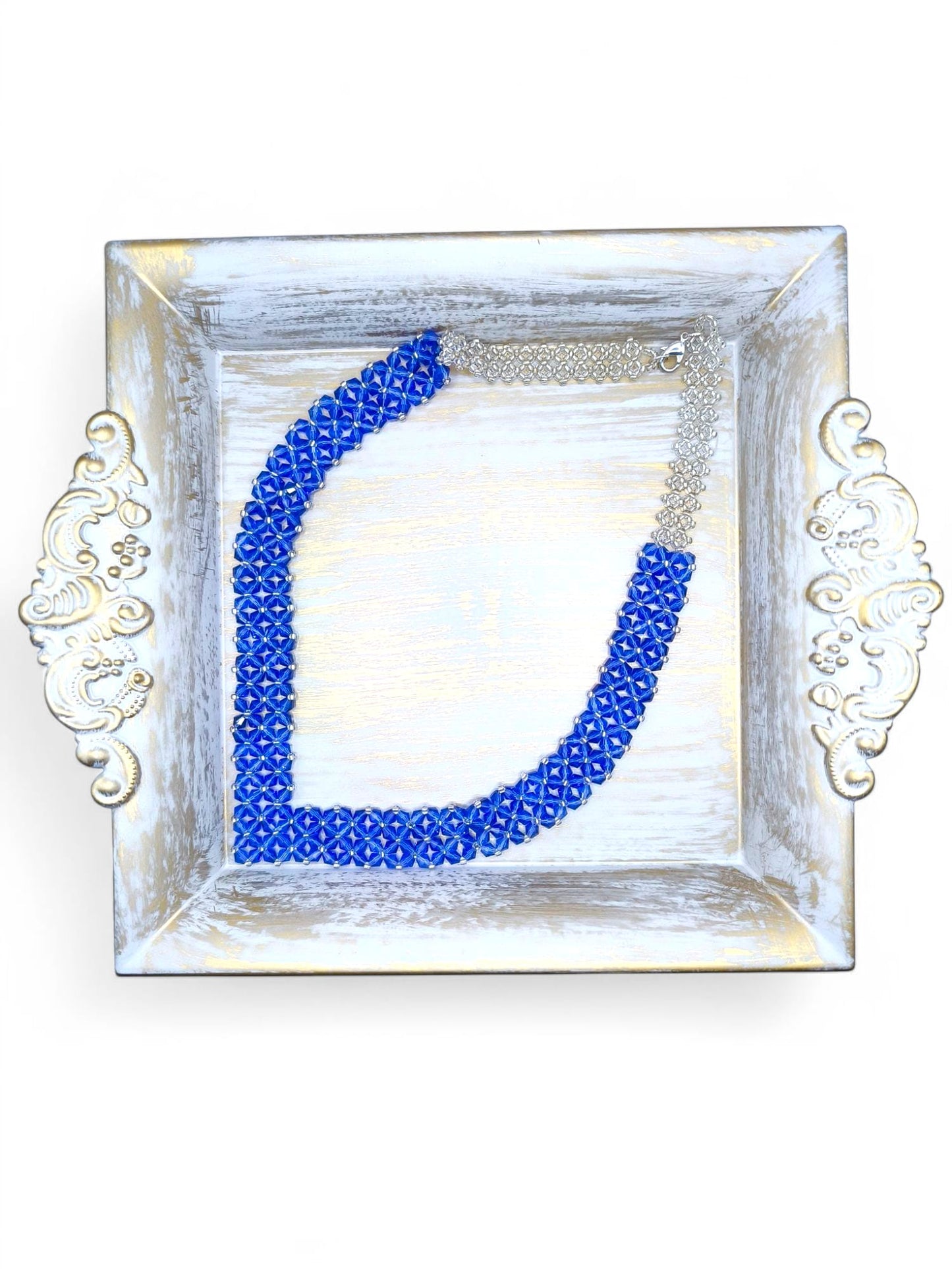 Colier handmade Silver Cobalt albastru si argintiu