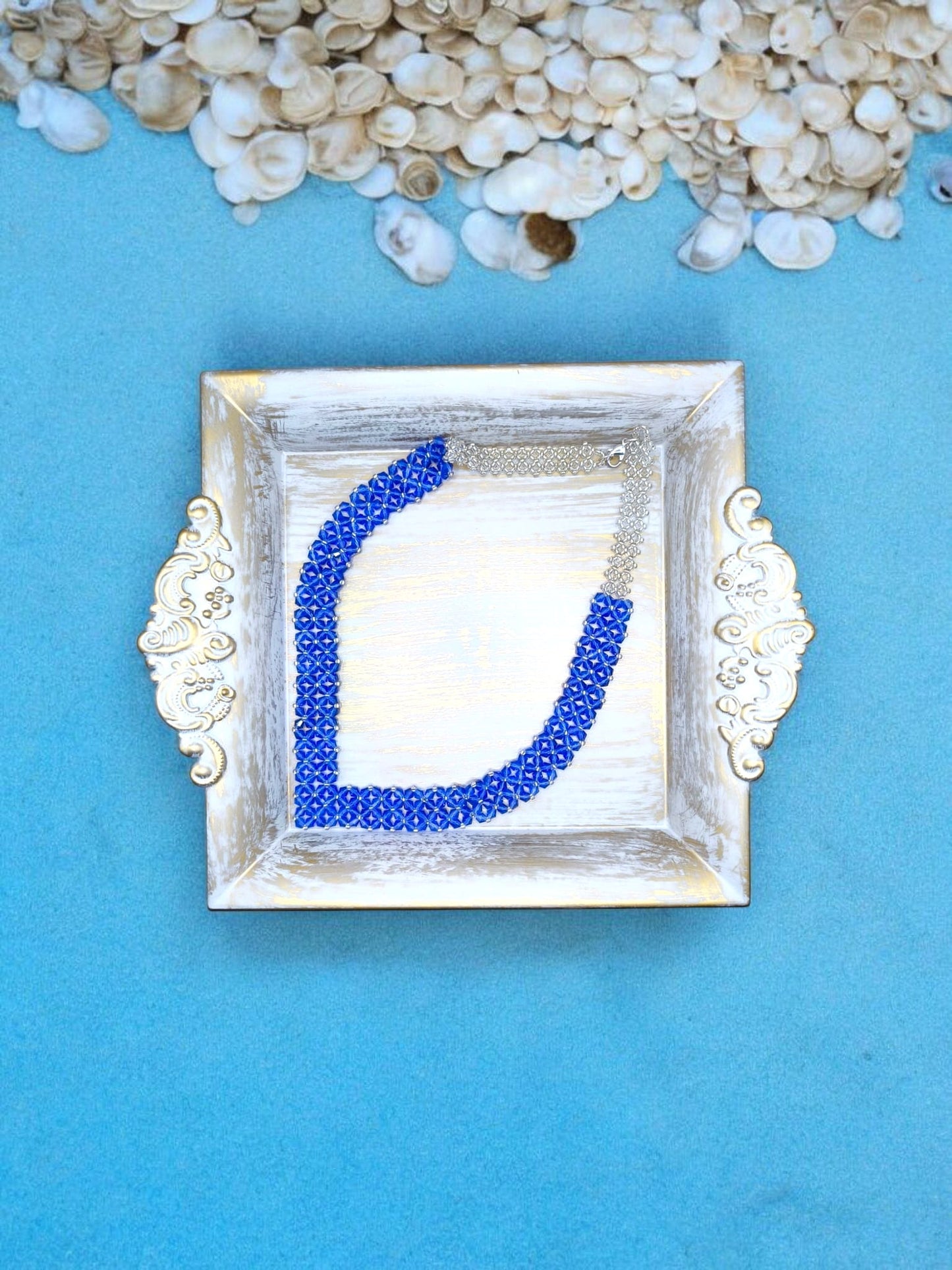 Colier handmade Silver Cobalt albastru si argintiu