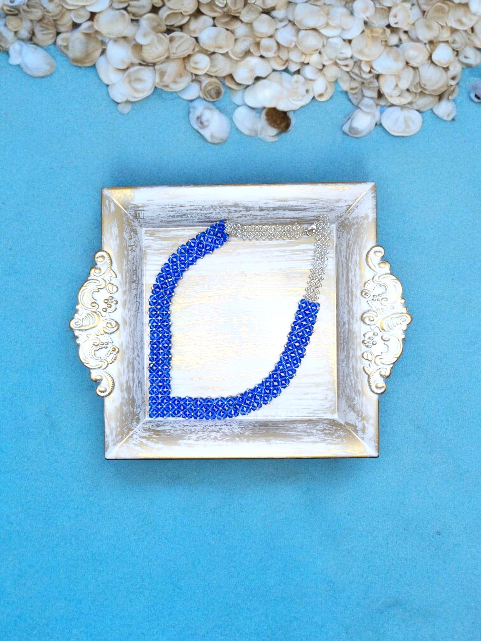 Colier handmade Silver Cobalt albastru si argintiu