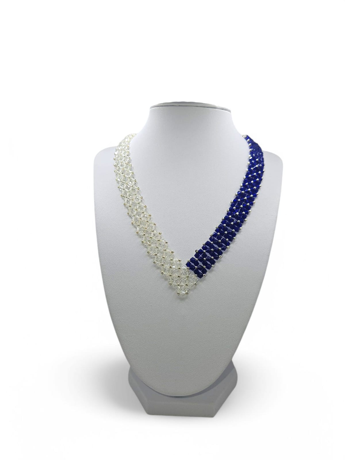 Colier handmade Midnight Glow albastru si argintiu