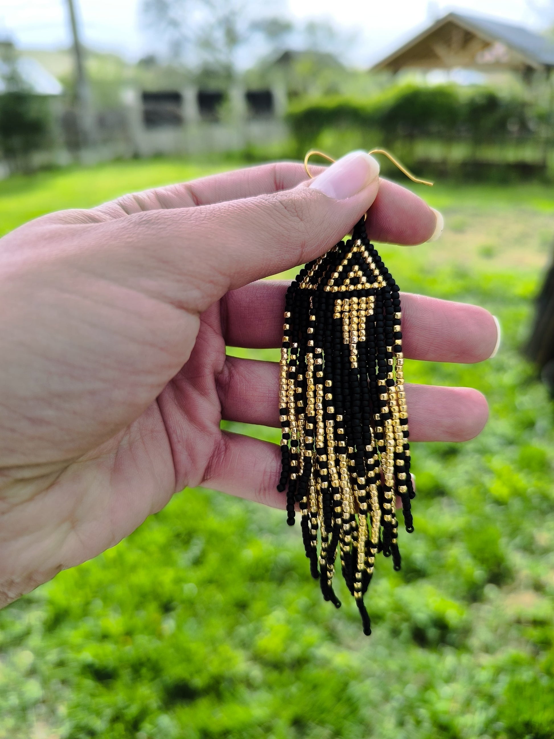 Cercei franjuri Black&Gold negru si auriu