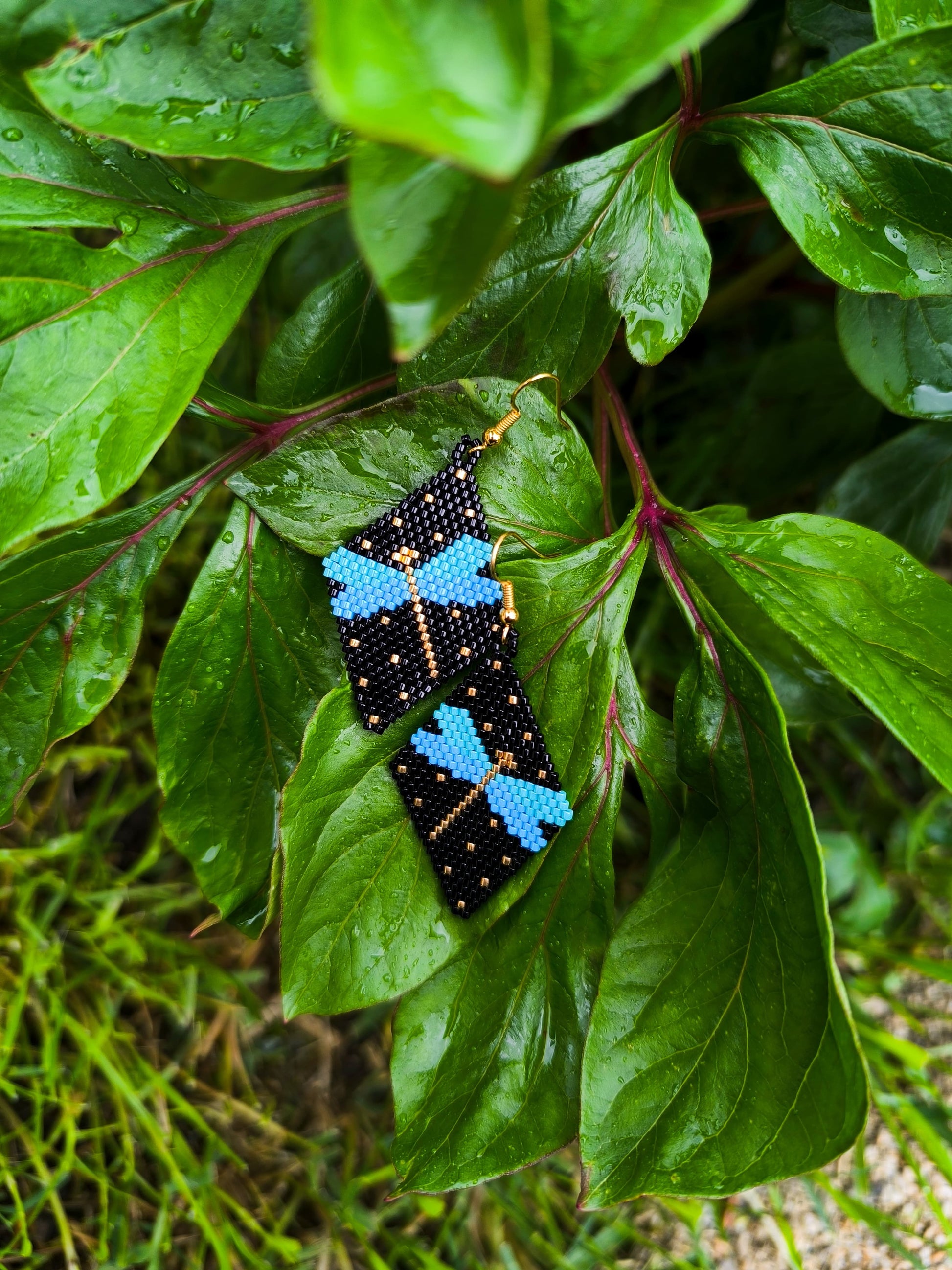 Cercei Bluebell Dragonfly libelula albastru, negru si auriu