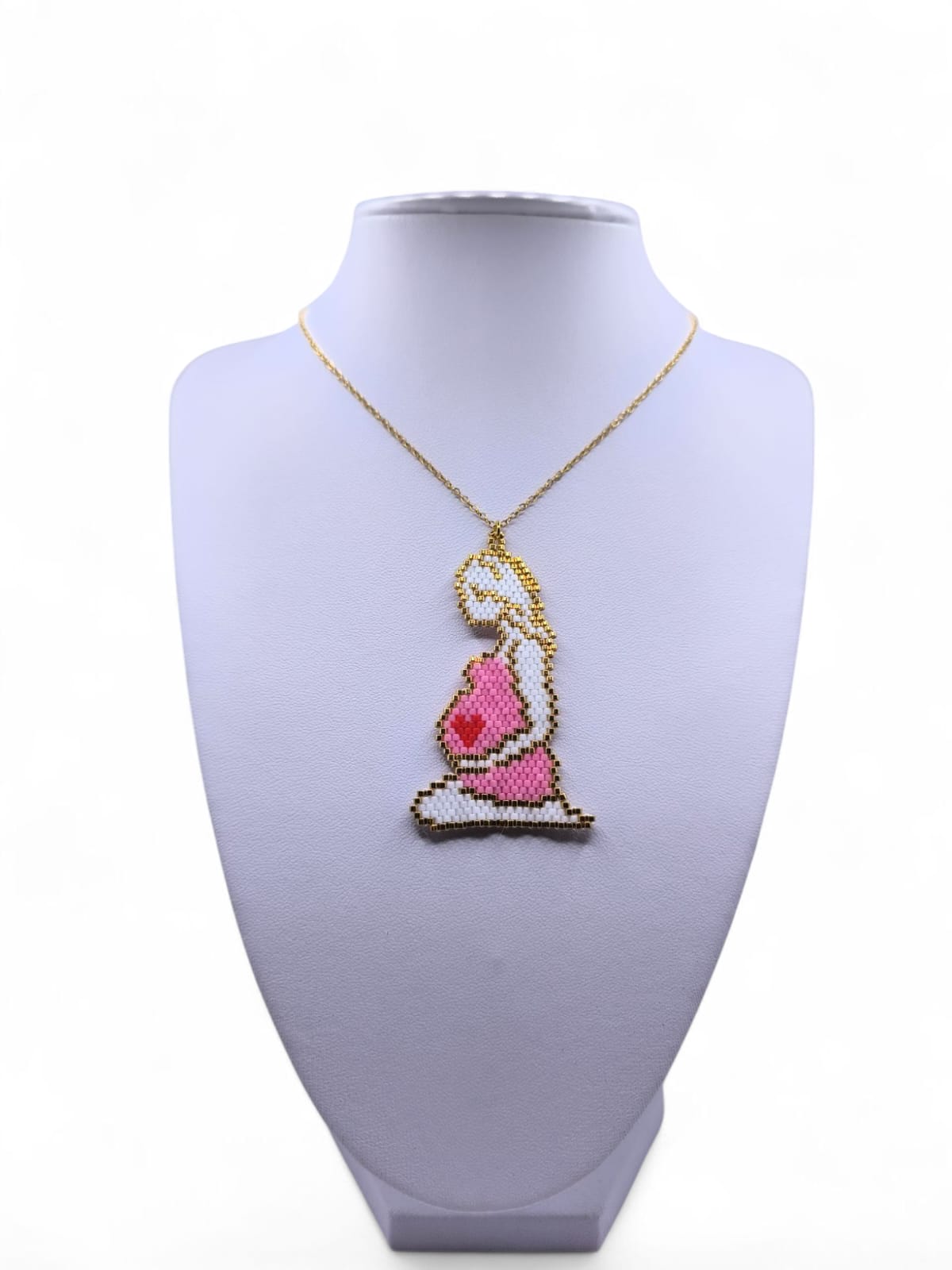 Colier cu pandantiv Mama si minune roz fata