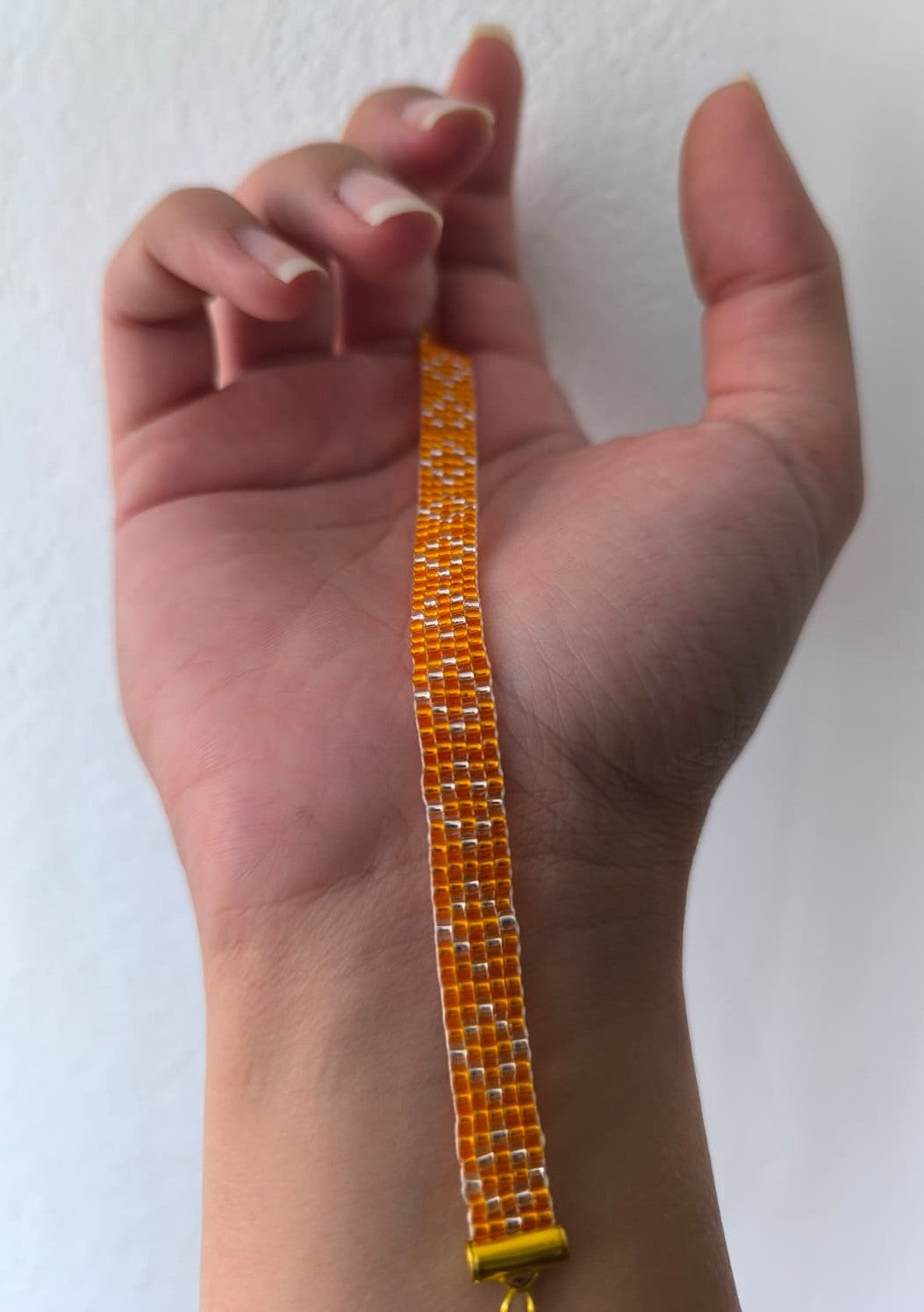 Bratara tesuta Sunrise – portocaliu si argintiu