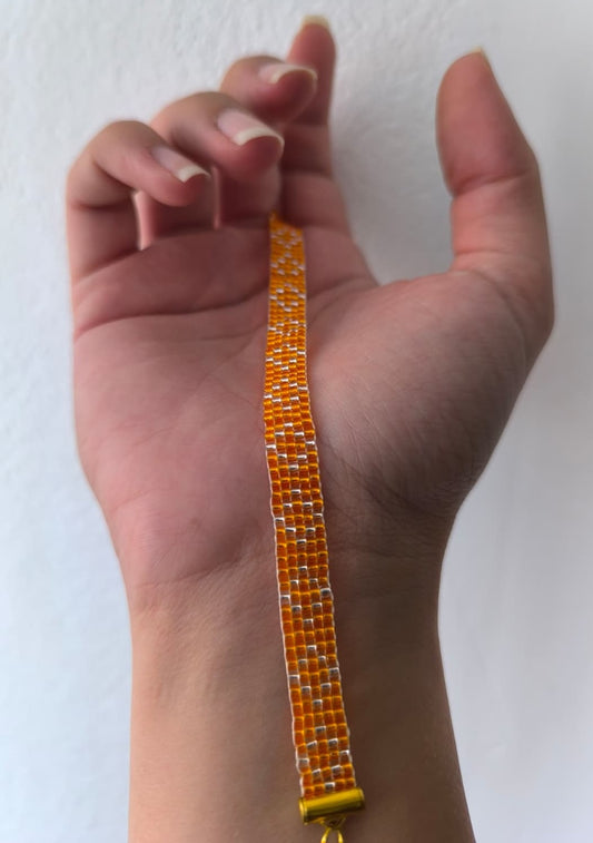 Bratara tesuta Sunrise – portocaliu si argintiu