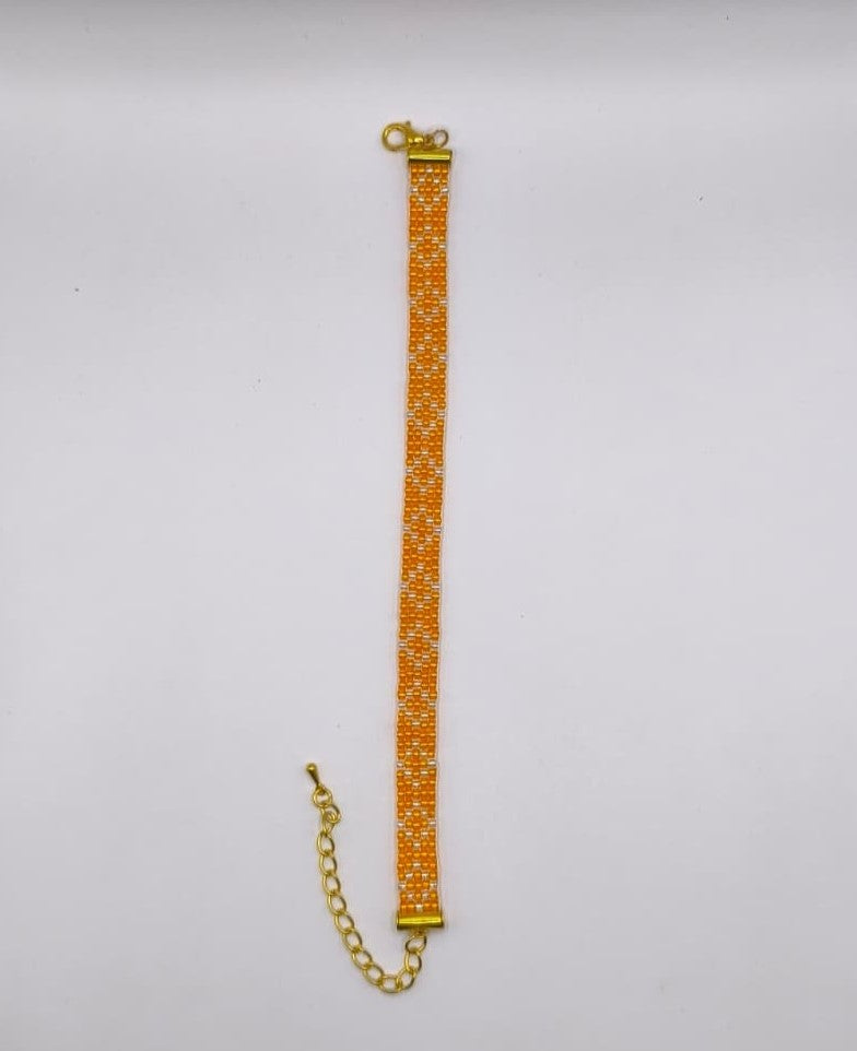 Bratara tesuta Sunrise – portocaliu si argintiu