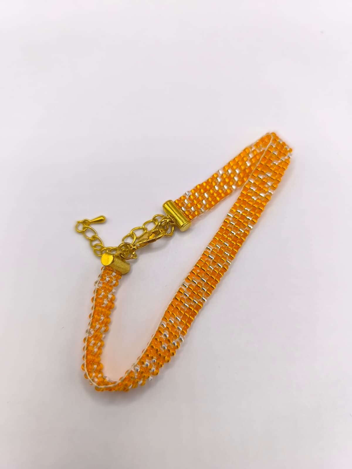 Bratara tesuta Sunrise – portocaliu si argintiu