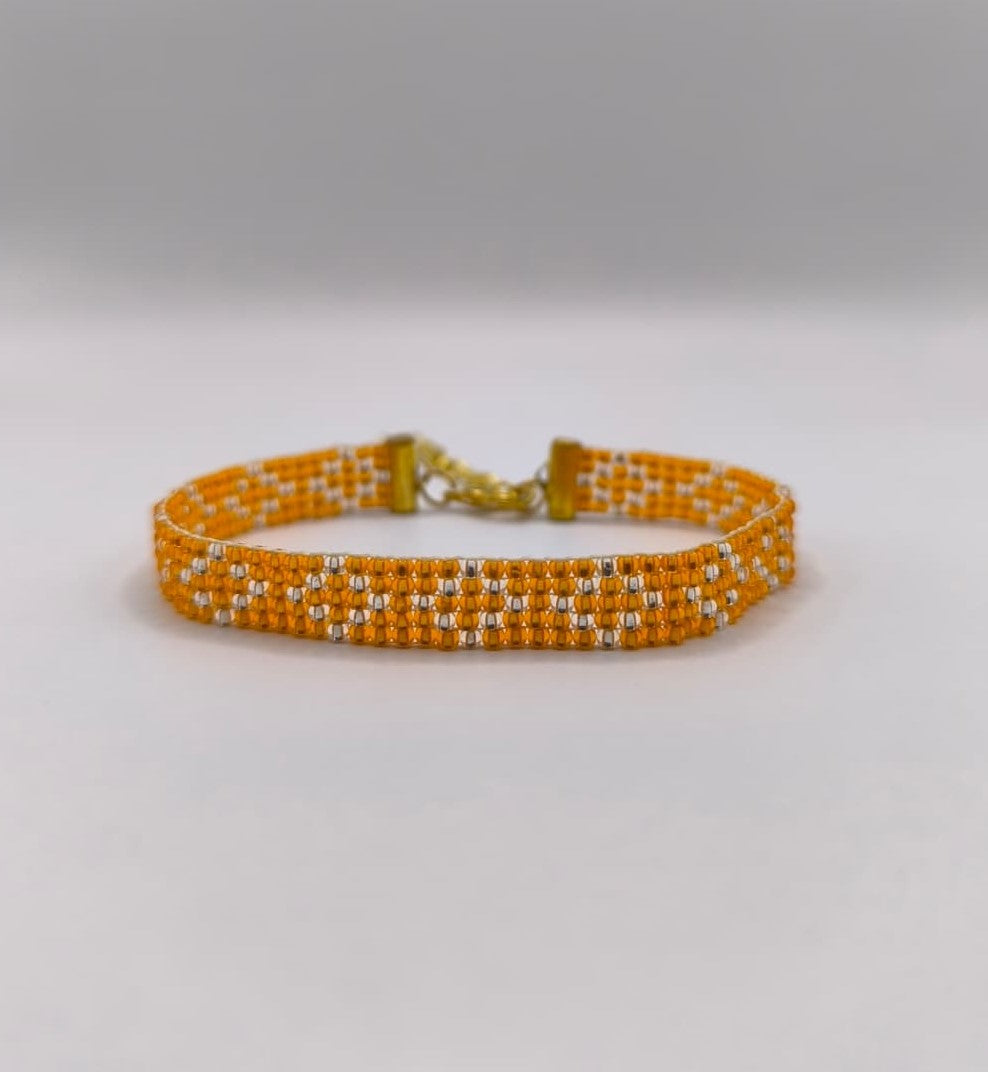 Bratara tesuta Sunrise – portocaliu si argintiu