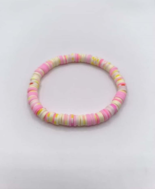 Bratara elastica Heishi roz, galben si alb