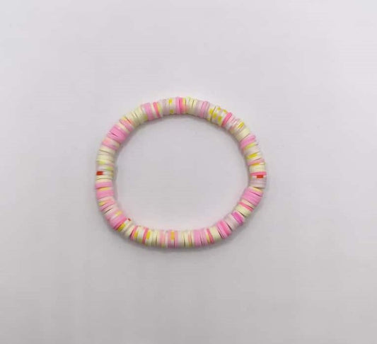 Bratara elastica Heishi roz, galben si alb