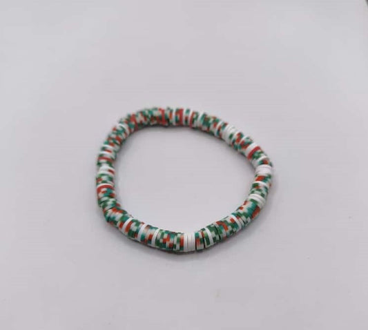 Bratara elastica Heishi verde, alb si rosu
