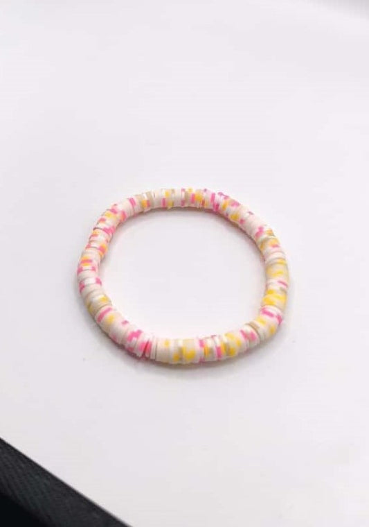 Bratara elastica Heishi alb, bej, roz, portocaliu