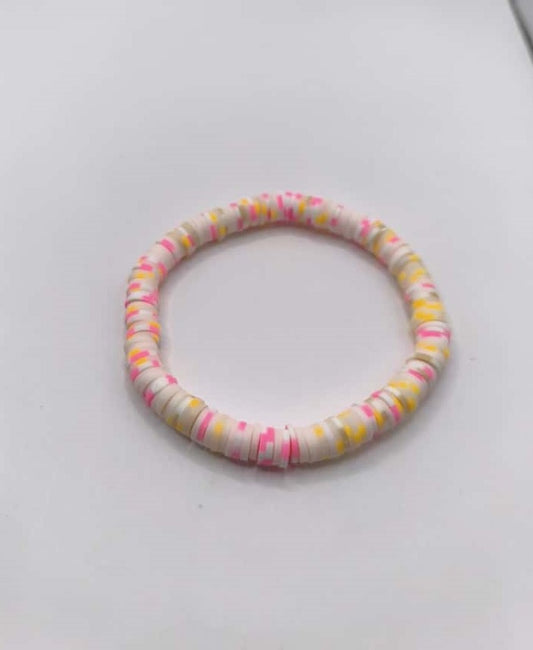 Bratara elastica Heishi alb, bej, roz, portocaliu