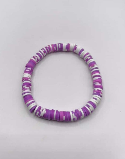 Bratara elastica Heishi mov, roz inchis si alb