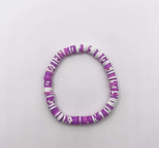 Bratara elastica Heishi mov, roz inchis si alb