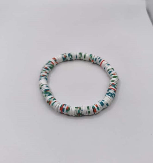 Bratara elastica Heishi albastru, verde, rosu si alb