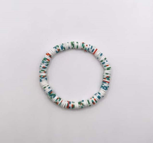 Bratara elastica Heishi albastru, verde, rosu si alb