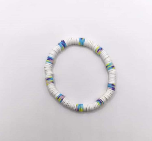 Bratara elastica Heishi multicolor si alb