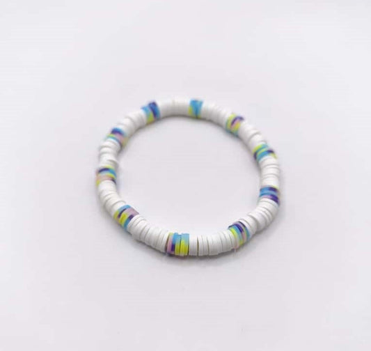 Bratara elastica Heishi multicolor si alb