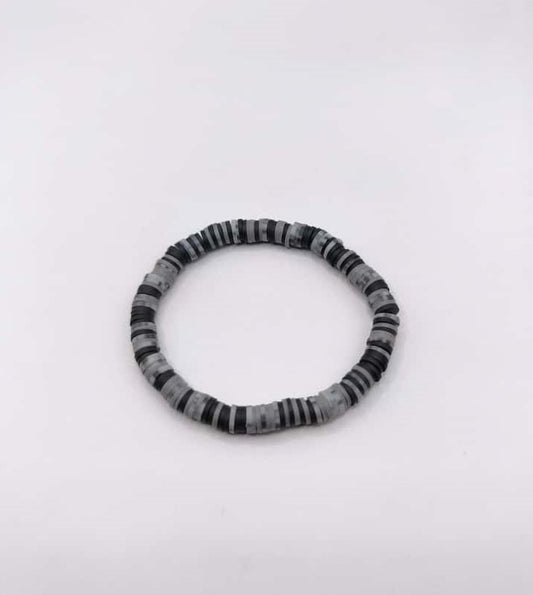 Bratara elastica Heishi negru si gri